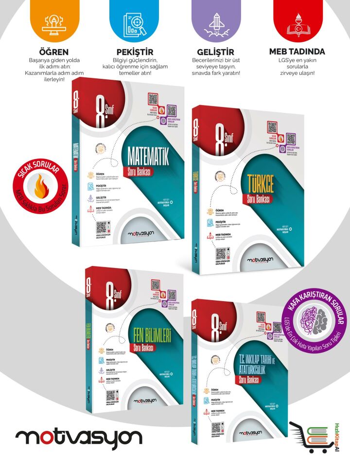 8. Sınıf Matematik-Türkçe-Fen Bilimleri-TC İnkilap Tarihi Soru Bankaları