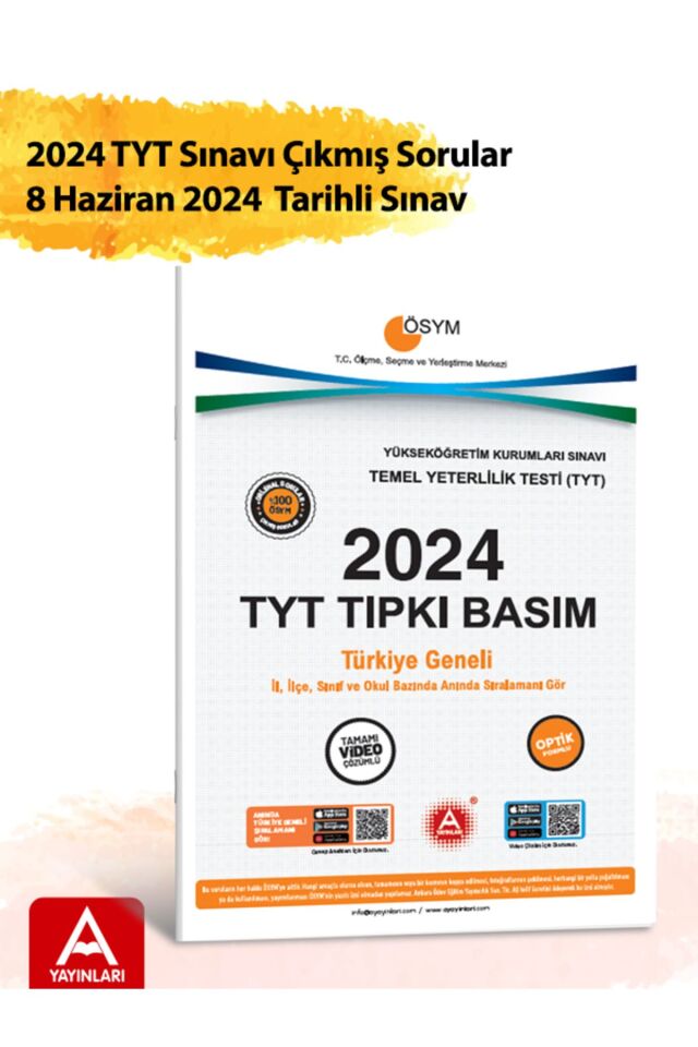 Son 10+1 Yıl TYT Tüm Dersler Çıkmış Sorular 2014-2023+2024 TYT Tıpkı Basım