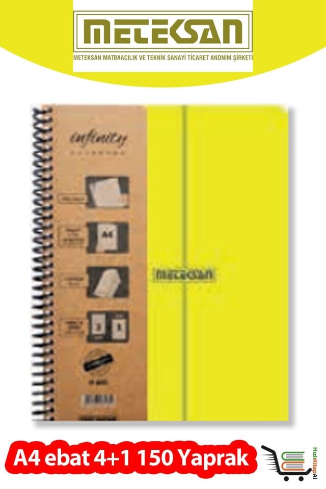 İnfinity Pastel A4 4+1 150 Yaprak PP Kapak Sarı