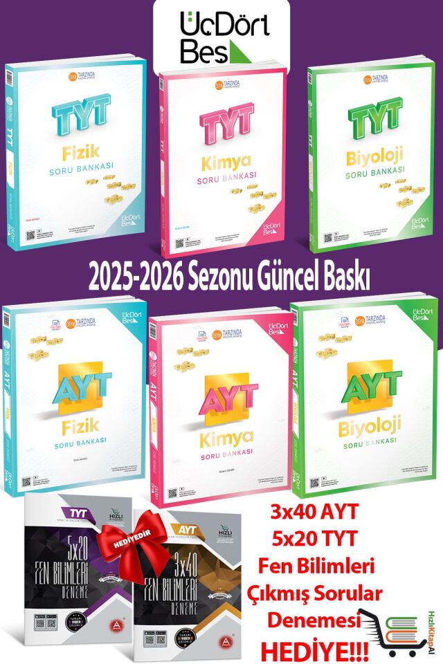 345-TYT AYT Fizik Kimya Biyoloji Soru Bankası Seti Hediyeli!