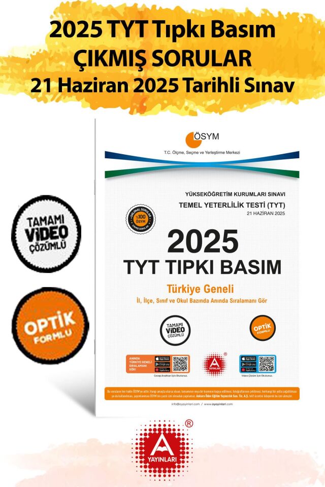 2025 TYT Çıkmış Sorular-Tıpkı Basım-Bire Bir ÖSYM-21 Haziran 2025 Tarihli Sınav