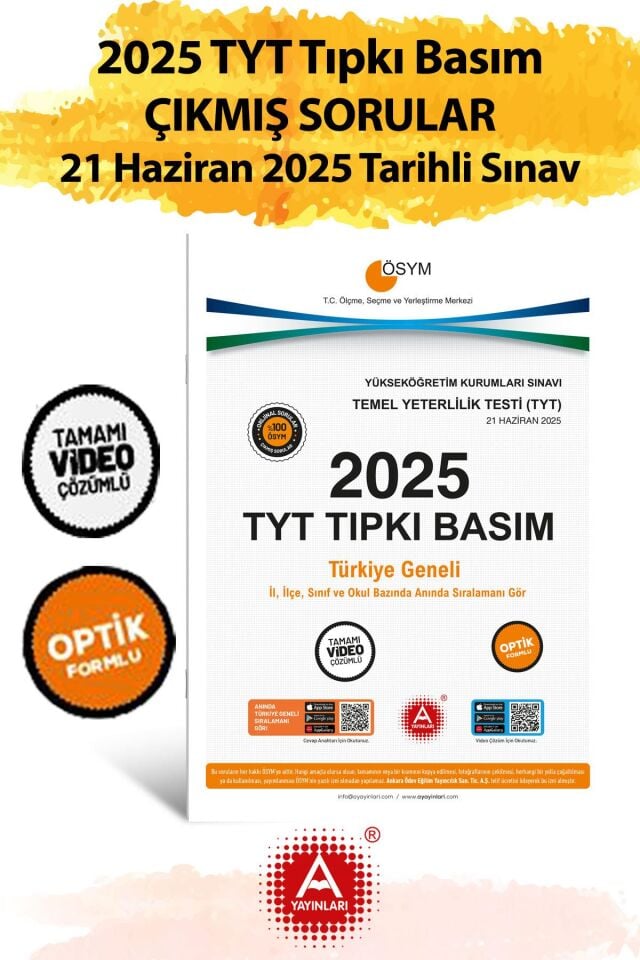2025 TYT Çıkmış Sorular-Tıpkı Basım-Bire Bir ÖSYM-21 Haziran 2025 Tarihli Sınav