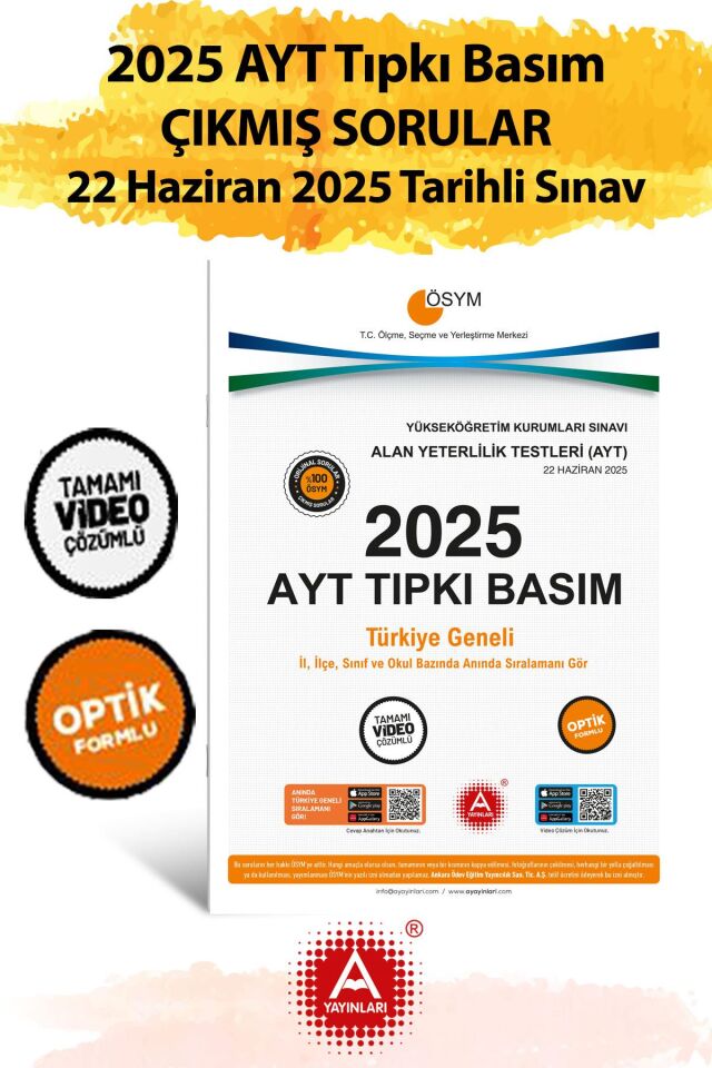 2025 AYT Çıkmış Sorular-Tıpkı Basım-Bire Bir ÖSYM-22 Haziran 2025 Tarihli Sınav