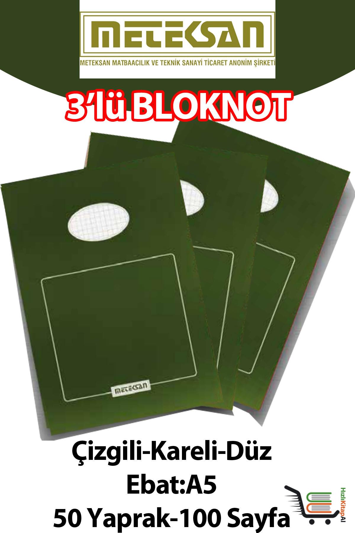 Meteksan 3 Adet A5 Ebat 50 Yaprak(100 Sayfa) Bloknot-Meteksan