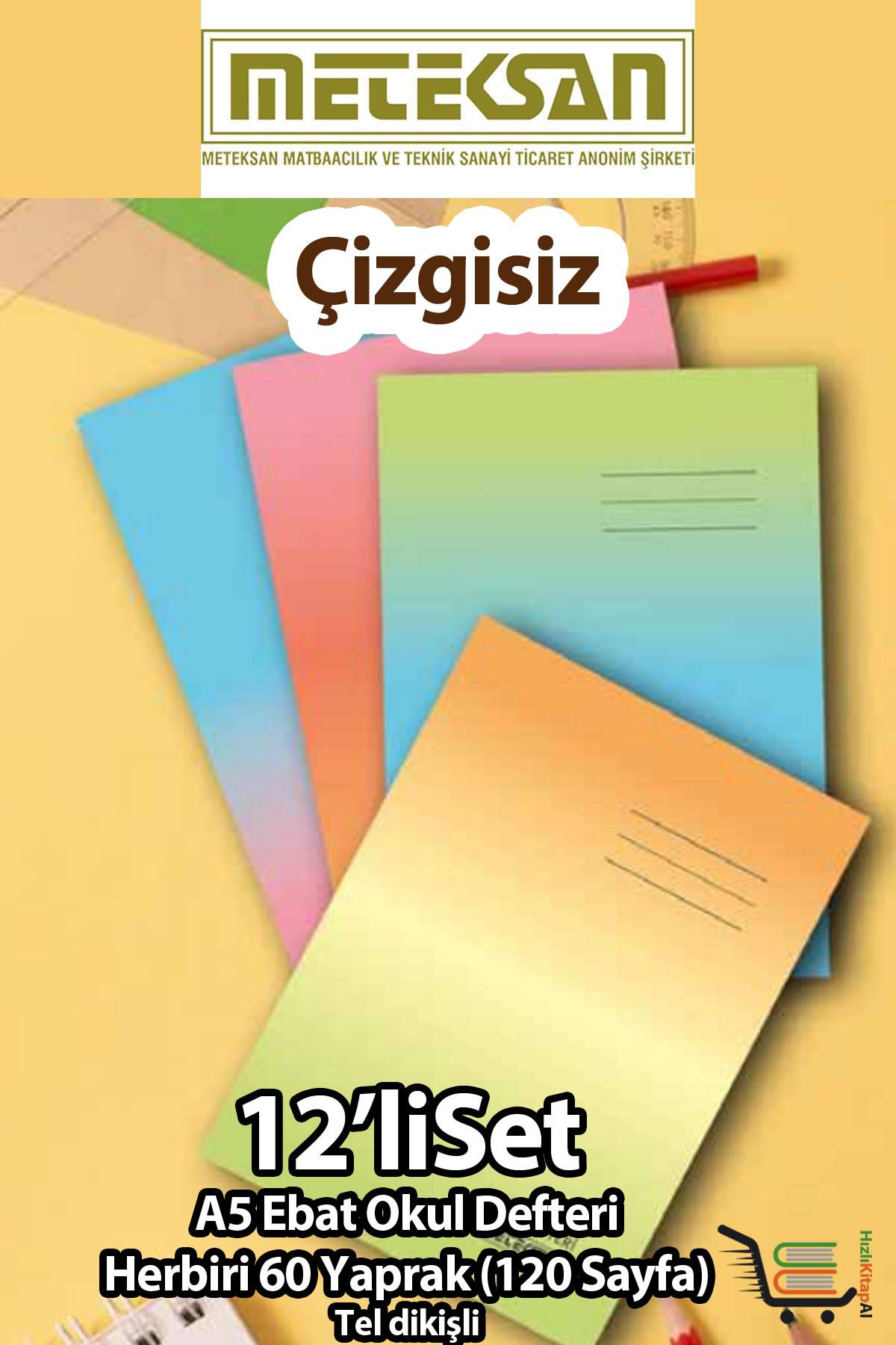 Çizgisiz Okul Defteri A5 Ebat 60 Yaprak (120 Sayfa) Karton Kapak Tel Dikişli