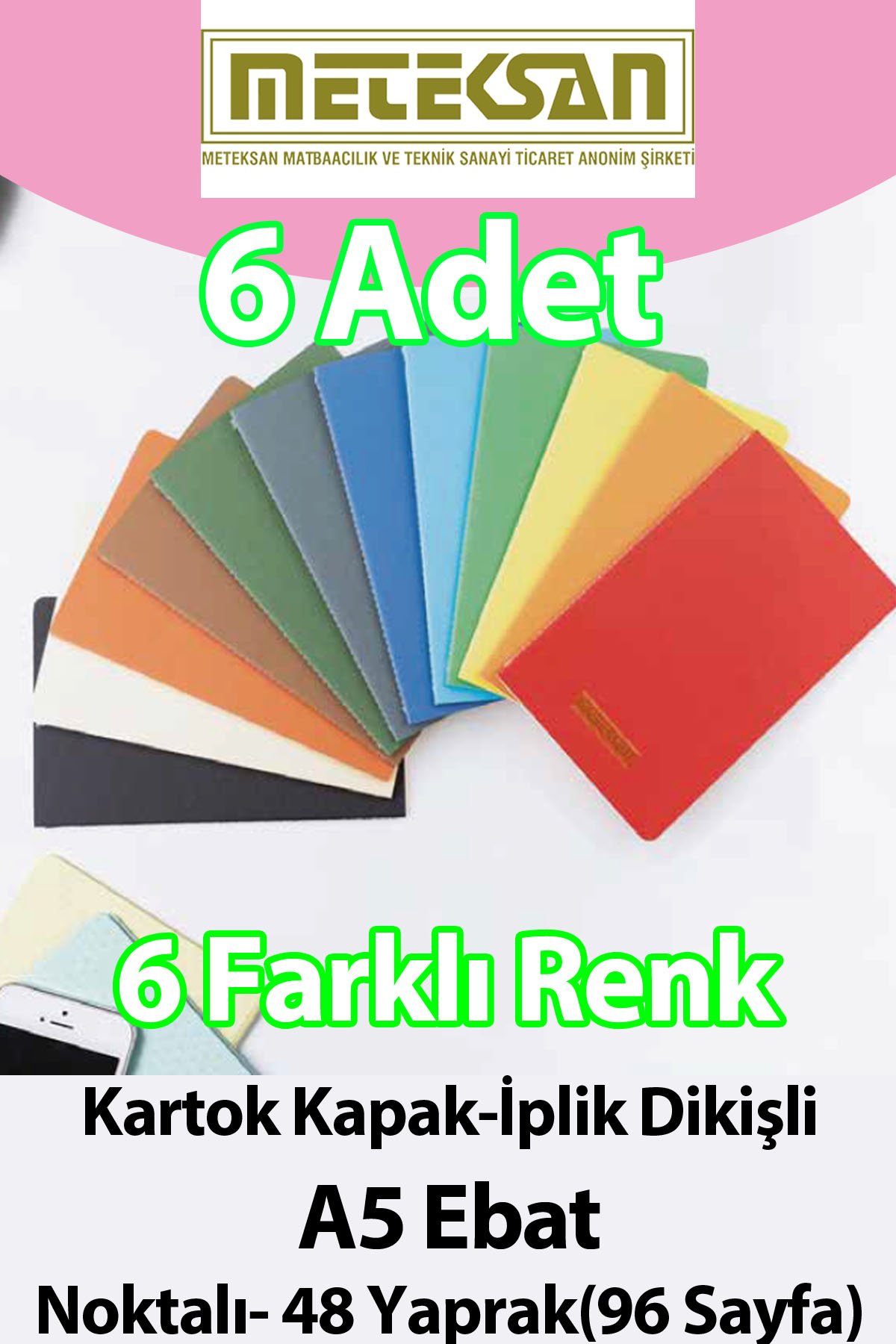 6' lı A5 Ebat (15x21cm) 6'lı Karışık Renkli