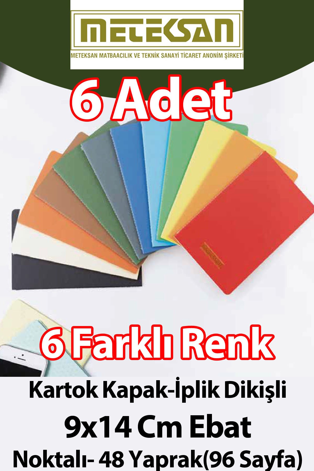 6'lı Cep Boy (9x14cm) 6'lı Karışık Renkli