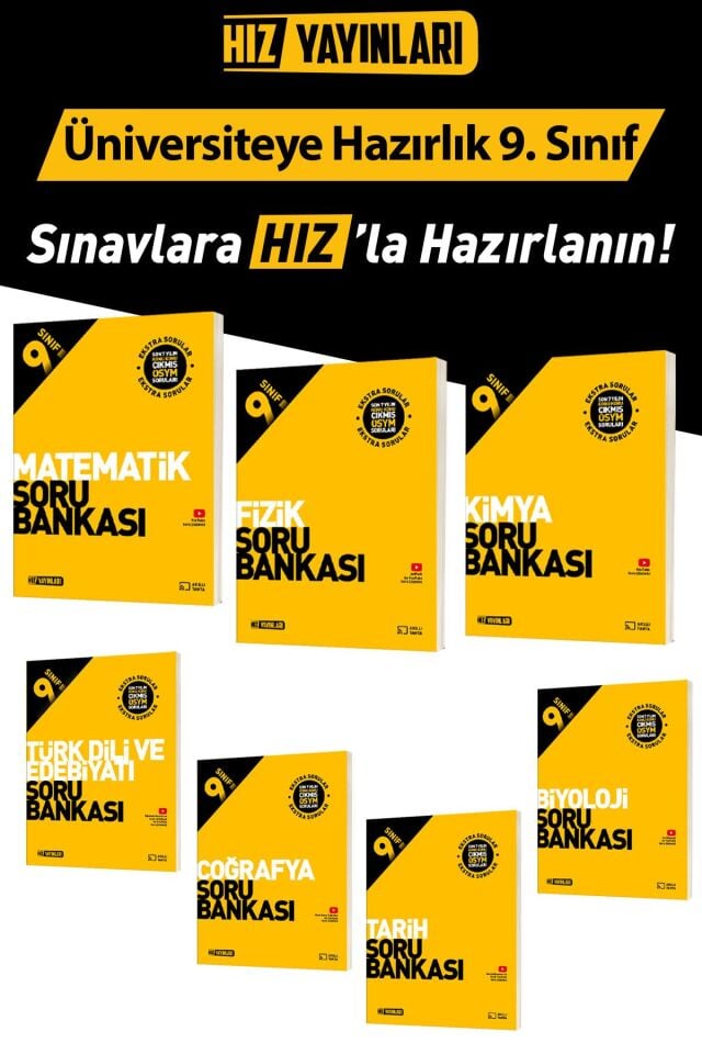 Hız Yayınları 9. Sınıf Tüm Dersler Soru Bankası Seti Güncel Basım
