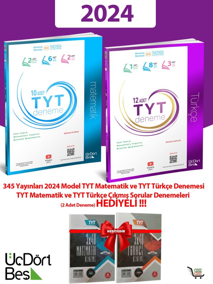 345-2024 Model TYT Matematik ve Türkçe Denemesi 2 Adet Deneme Hediyeli!!!