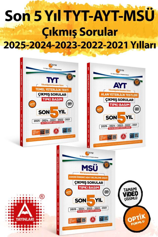 Son 5 yıl AYT-TYT ve MSÜ Sınavları ÖSYM Çıkmış Sorular Tıpkı Basım 2026 Model
