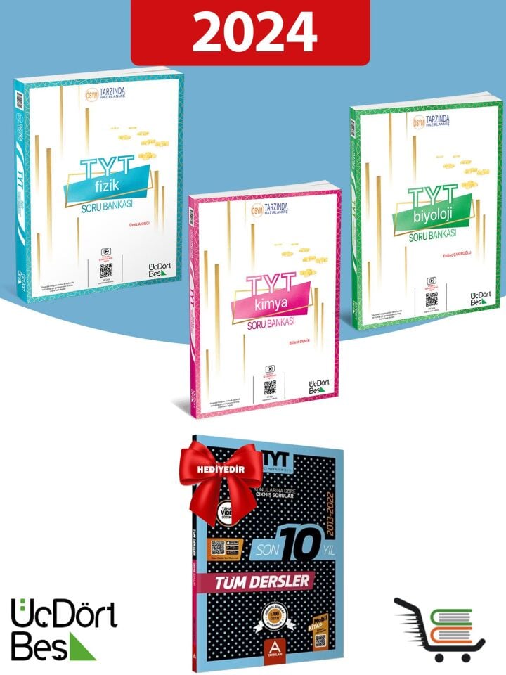 345 TYT Fizik-Kimya-Biyoloji 2024 Model Soru Bankaları Çıkmış Sorular Hediyeli Set
