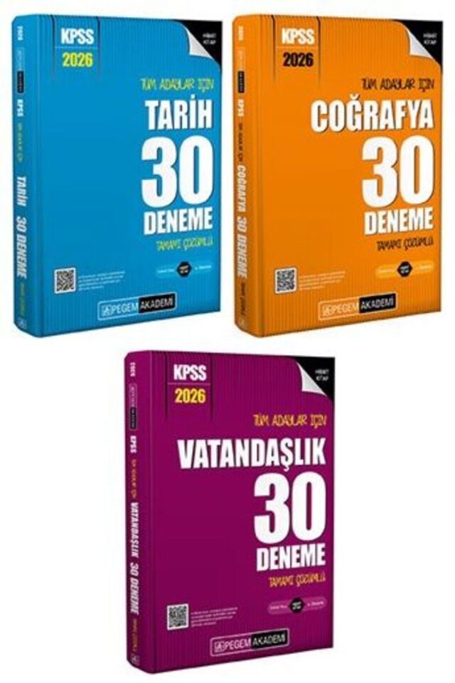Pegem 2026 KPSS Tarih+Coğrafya+Vatandaşlık 90 Deneme 3 lü Set Pegem Akademi Yayınları