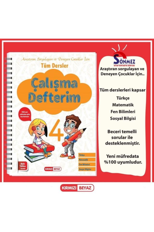 Kırmızı Beyaz Çalışma Defterim Tüm Dersler 4. Sınıf