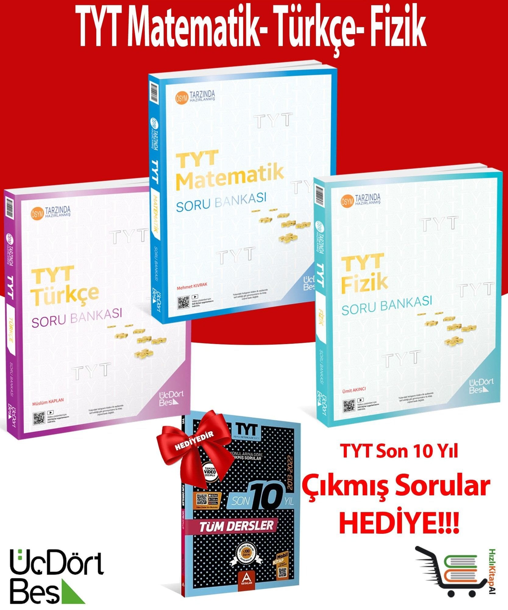 345- TYT Matematik-Türkçe-Fizik Soru Bankası + Çıkmış Sorular Hediyeli!