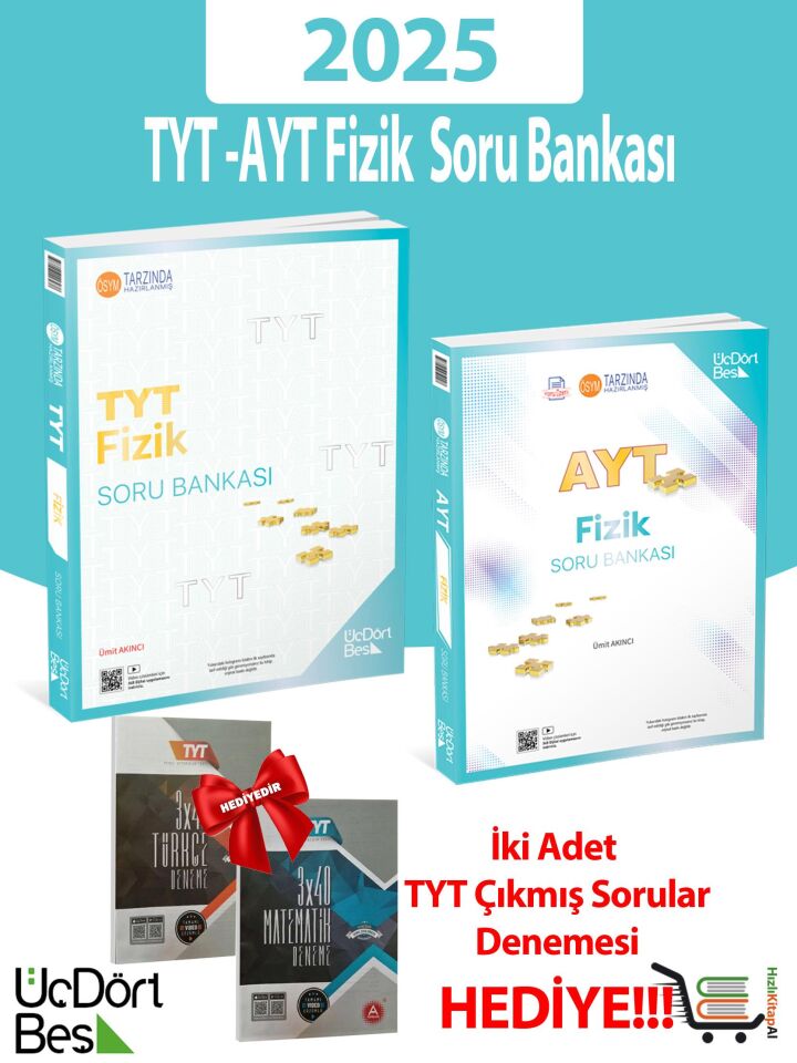 345-2025 Model TYT-AYT Fizik Soru Bankası İki Adet Çıkmış Soru Denemesi Hediyeli!