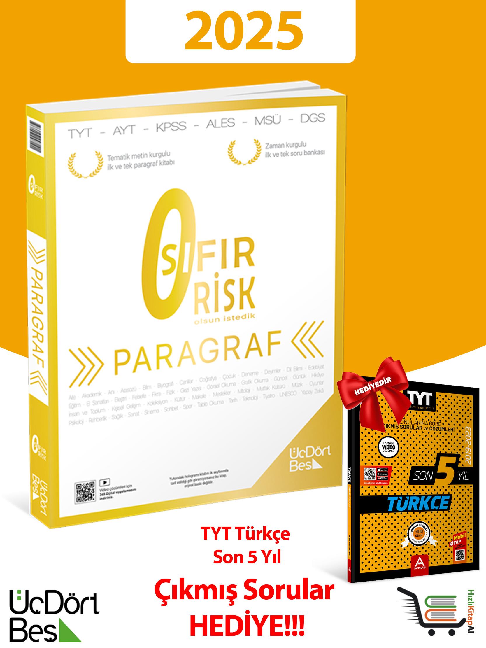 345 Paragraf Sıfır Risk Güncel Model + Son 5 Yıl TYT Türkçe Çıkmış Sorular Hediyeli