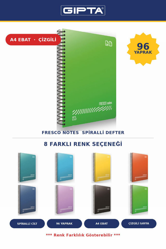 Gıpta Fresco Çizgili 96 Yaprak Defter