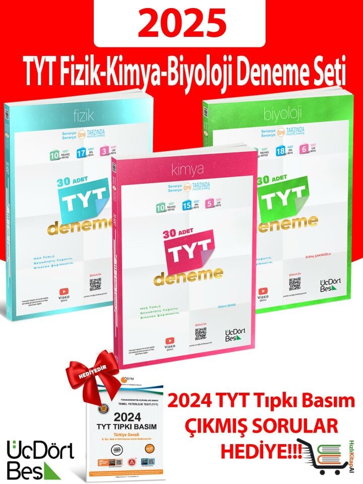 2025 Model TYT Fizik-Kimya-Biyoloji Deneme Seti Çıkmış Sorular Hediyeli