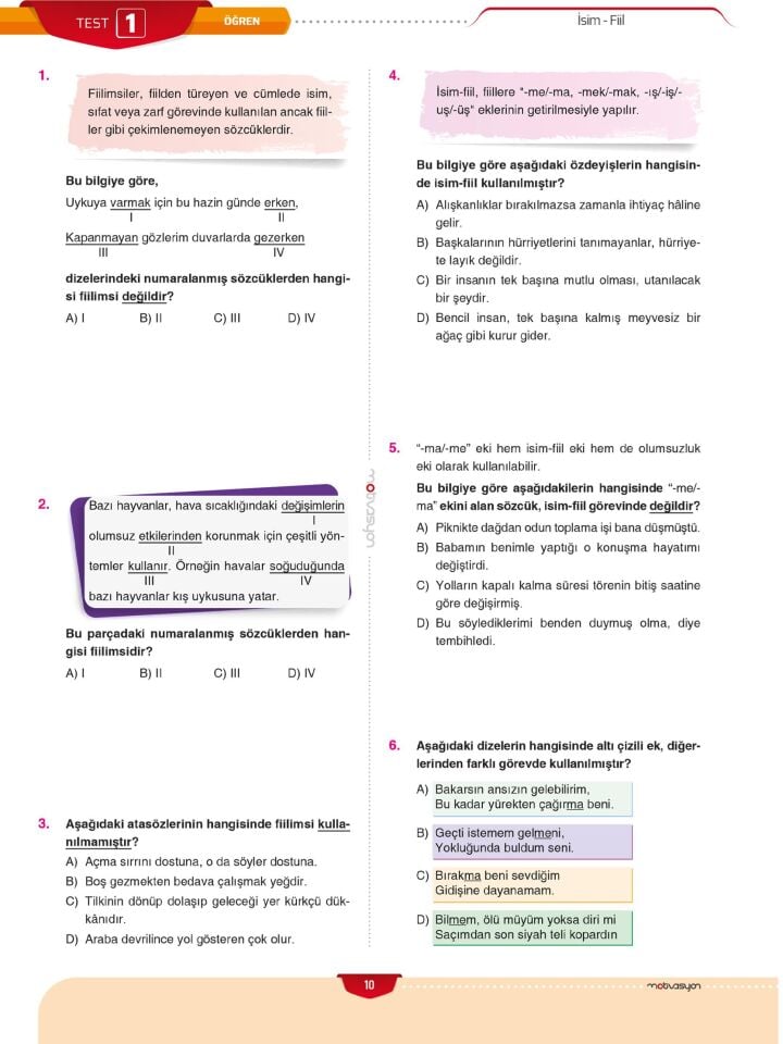 Motivasyon 8. Sınıf Türkçe Soru Bankası