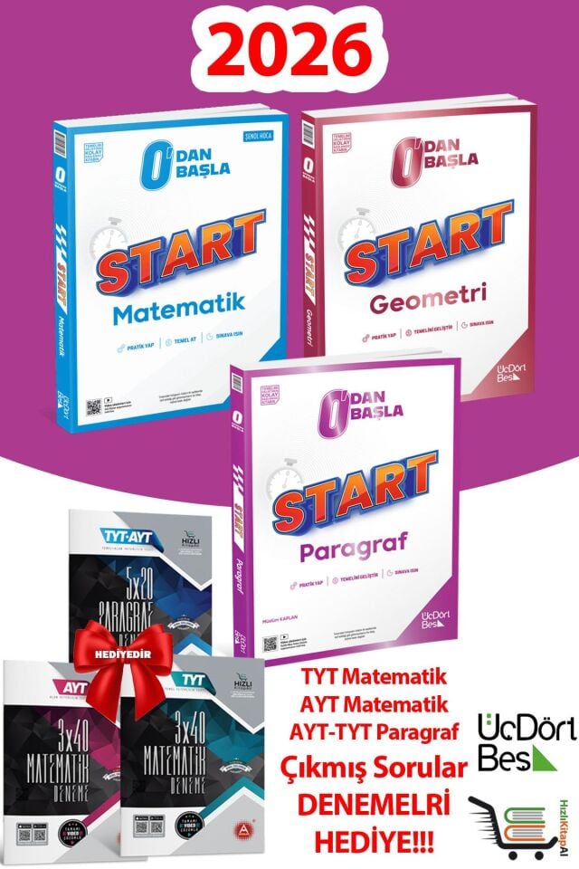 345-Start Serisi Matematik-Geometri-Paragraf Yanında 3 Adet Çıkmış Soru Denemesi Hediye