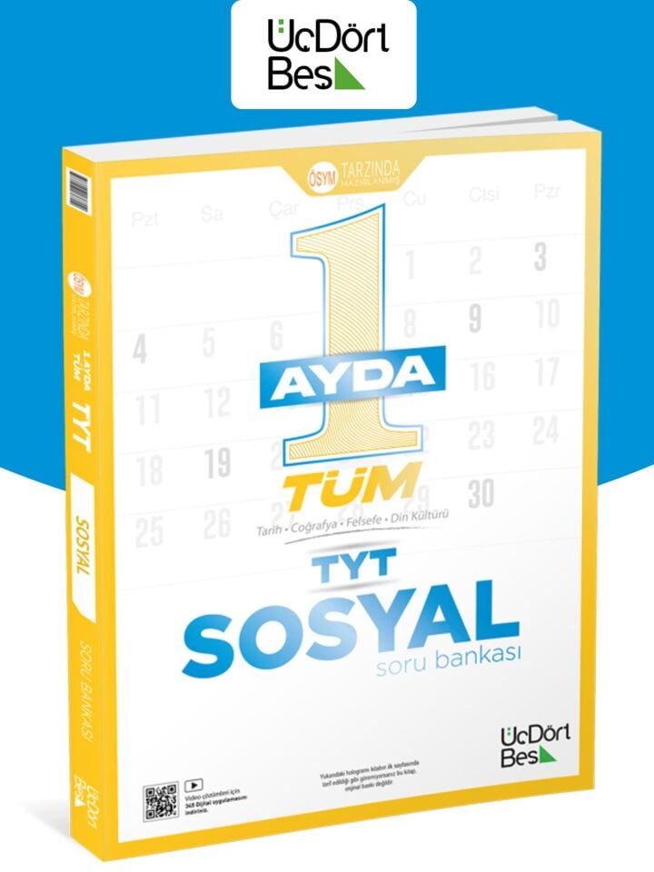 345 TYT 1 Ayda Tüm Sosyal Soru Bankası Tarih-Coğrafya-Felsele-Din Kültürü