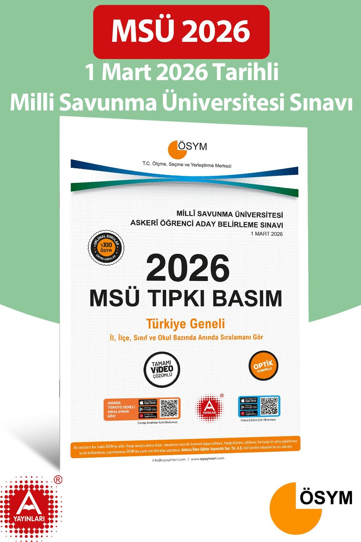 2026 MSÜ Çıkmış Sorular-Tıpkı Basım-Bire Bir ÖSYM-1 Mart 2026 Tarihli Sınav