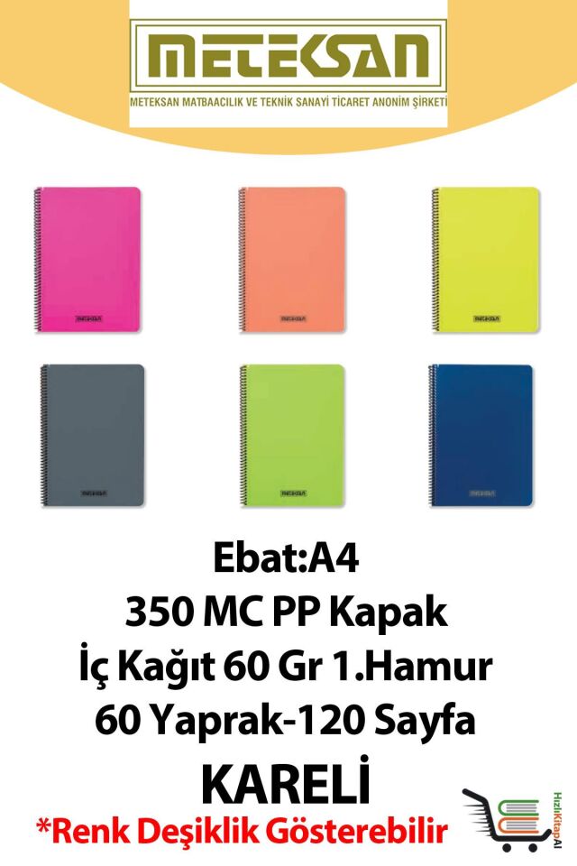 Meteksan Karina 60 Yaprak KARELİ PP Kapak Pastel Mix